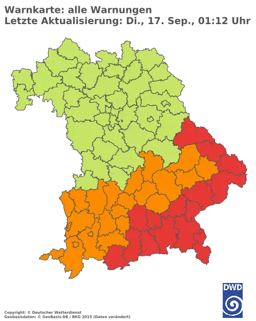 Aktuelle Wetterwarnungen für  Augsburg